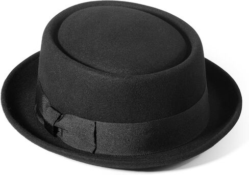Pork Pie Hats for Men/Women, 100% Wool Felt Hat Womens Mens Stout Porkpie Breaking Bad Hat Unisex Flat Top Fedora Hats Boater Derby Crushable in Kuwait