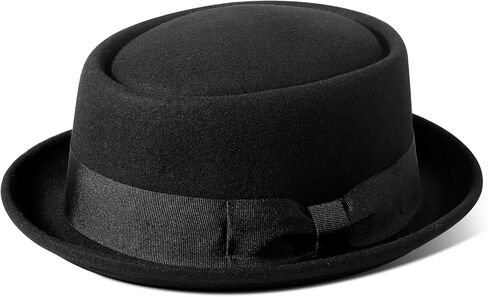 Pork Pie Hats for Men/Women, 100% Wool Felt Hat Womens Mens Stout Porkpie Breaking Bad Hat Unisex Flat Top Fedora Hats Boater Derby Crushable in Kuwait