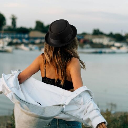 Pork Pie Hats for Men/Women, 100% Wool Felt Hat Womens Mens Stout Porkpie Breaking Bad Hat Unisex Flat Top Fedora Hats Boater Derby Crushable in Kuwait