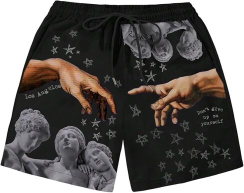 Men's Skeleton Gothic Track Shorts Butterfly Printed Drawstring Designer Athletic Bottoms White Heart Small in Kuwait