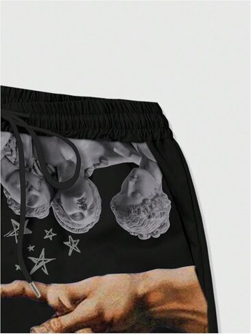 Men's Skeleton Gothic Track Shorts Butterfly Printed Drawstring Designer Athletic Bottoms White Heart Small in Kuwait
