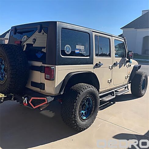 لوحات تشغيل OEDRO متوافقة مع 2007-2018 Jeep Wrangler JK Unlimited JKU 4 Door ، خطوات جانبية إسقاط ، شريط أسود وأحمر nerf in Kuwait