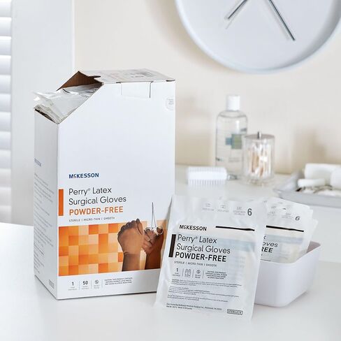 McKesson Perry Disposable Sterile Pair Latex Surgical Glove Extended Cuff Length in Saudi Arabia