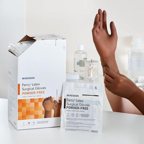 McKesson Perry Disposable Sterile Pair Latex Surgical Glove Extended Cuff Length in Saudi Arabia