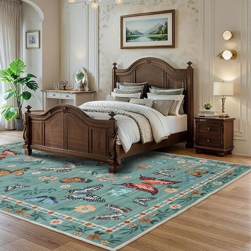 Insect Floral Area Rug for Living Room 5x7 Machine Washable Area Rug Non-Slip Low Pile Large Bedroom Rug Stain Resistant Throw Rug Carpet for Nursery Dining Room Kids Playroom Office Beige in Kuwait