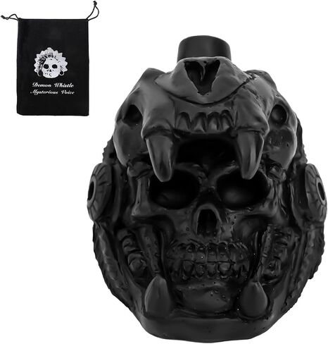 Aztec Death صافرة ، Skull Quetzalcoatl Design 125+ Decibels بصوت عالٍ أصيلة يصرخ صراخ حرب صراخ حقيقي مع هدايا حقيبة الرباط (أسود) in Saudi Arabia
