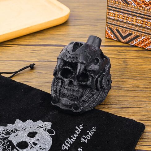 Aztec Death صافرة ، Skull Quetzalcoatl Design 125+ Decibels بصوت عالٍ أصيلة يصرخ صراخ حرب صراخ حقيقي مع هدايا حقيبة الرباط (أسود) in Saudi Arabia