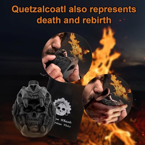 Aztec Death صافرة ، Skull Quetzalcoatl Design 125+ Decibels بصوت عالٍ أصيلة يصرخ صراخ حرب صراخ حقيقي مع هدايا حقيبة الرباط (أسود) in Saudi Arabia