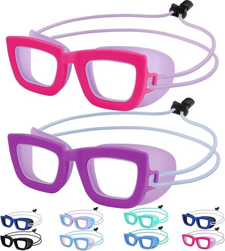 Vvinca Kids Swim Goggles, 2 Pack Toddlers Swimming Goggles Bungee Strap No Hair Pulling Anti-Fog/UV Pool Goggles for Age 3-10 in Kuwait