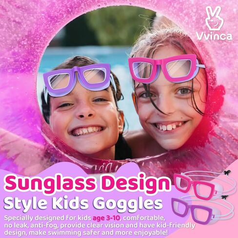 Vvinca Kids Swim Goggles, 2 Pack Toddlers Swimming Goggles Bungee Strap No Hair Pulling Anti-Fog/UV Pool Goggles for Age 3-10 in Kuwait