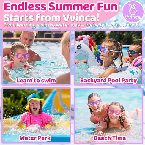 Vvinca Kids Swim Goggles, 2 Pack Toddlers Swimming Goggles Bungee Strap No Hair Pulling Anti-Fog/UV Pool Goggles for Age 3-10 in Kuwait