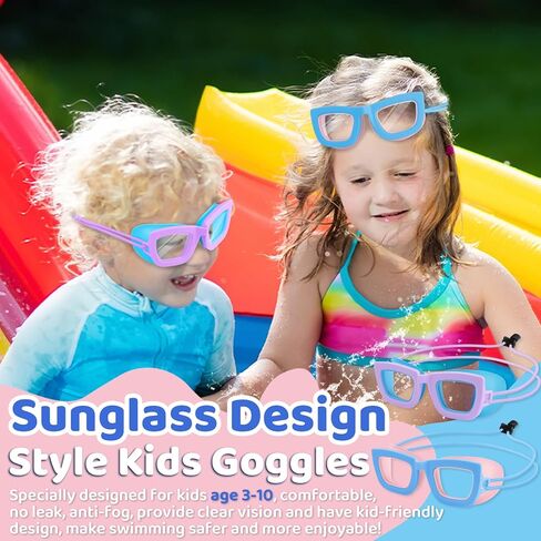 Vvinca Kids Swim Goggles, 2 Pack Toddlers Swimming Goggles Bungee Strap No Hair Pulling Anti-Fog/UV Pool Goggles for Age 3-10 in Kuwait
