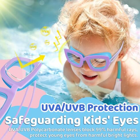 Vvinca Kids Swim Goggles, 2 Pack Toddlers Swimming Goggles Bungee Strap No Hair Pulling Anti-Fog/UV Pool Goggles for Age 3-10 in Kuwait