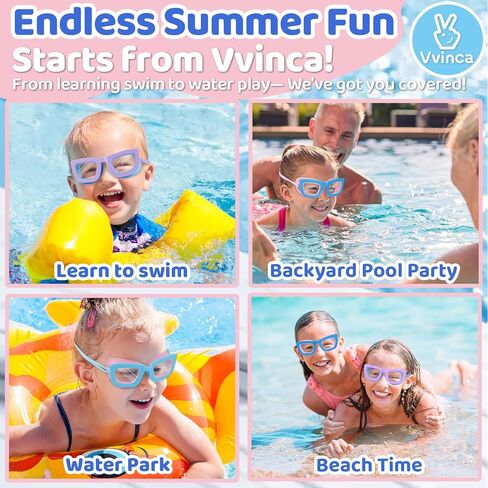 Vvinca Kids Swim Goggles, 2 Pack Toddlers Swimming Goggles Bungee Strap No Hair Pulling Anti-Fog/UV Pool Goggles for Age 3-10 in Kuwait