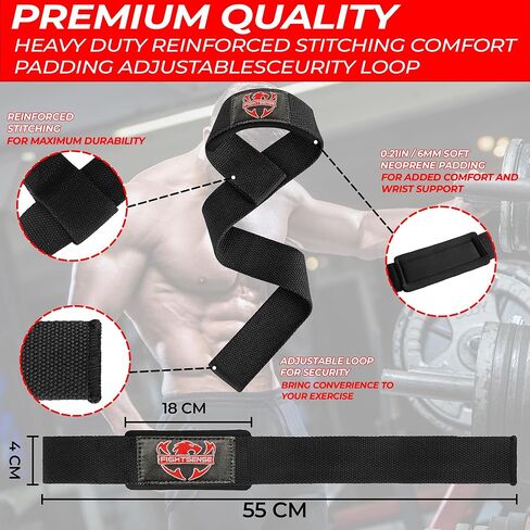 FIGHTSENSE Lifting straps for weightlifting, Gym wrist straps for men women, Neoprene Padded Cotton Weightlifting Straps for Bodybuilding, Powerlifting, Deadlifting and strength training in Kuwait