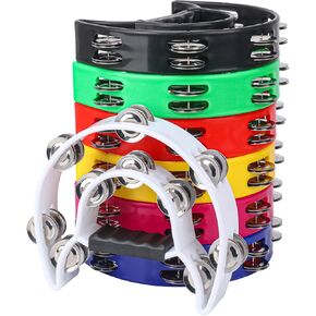 7 Pack 9" Half Moon Handheld Tambourine, Tambourine Musical Instrument, Double Row Tambourine, Music Rhythm Tambourines for Adults, Concerts, Dances, Orchestra Performances (9 Inch) in Kuwait