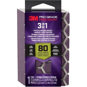 3M Pro Grade Precision 3-in-1 Sanding Sponge, 180 Grit Medium, for Woodworking, Drywall Prep, and Refinishing, 2.5 in x 4.5 in x 1 in in Kuwait