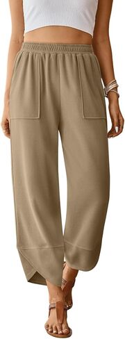 Trendy Queen Women's Harem Pants Summer Capri Palazzo Wide Leg Casual Barrel Sweatpants Baggy Slacks with Pockets in Saudi Arabia
