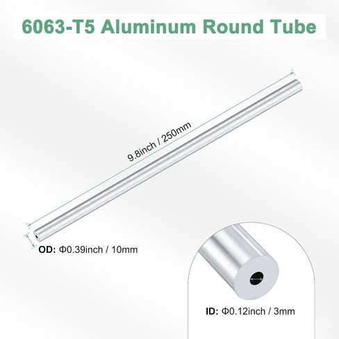 1-Pack 250mm 6063 Aluminum Round Tube, 18mm ID 20mm OD Seamless Aluminum Tubing for Construction/Machining/DIY Crafting, Metal Straight Pipe [0.71x0.79x9.8IN] in Saudi Arabia
