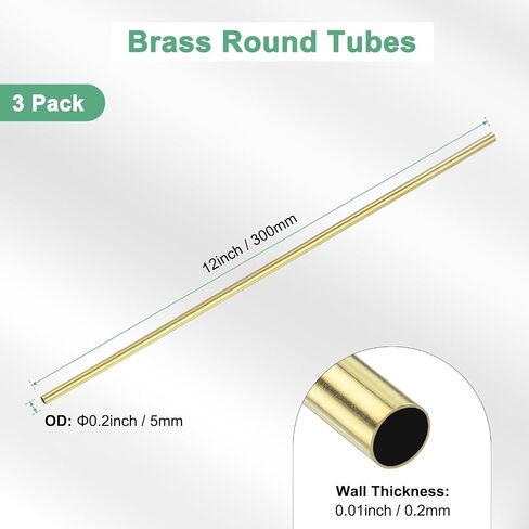 3-Pack 300mm Brass Round Tube, 5mm OD 0.2mm Wall Thickness H65 Brass Seamless Tubing for Construction/Machining/DIY Crafting, Metal Straight Pipe [0.2x0.01x11.8IN] in Saudi Arabia