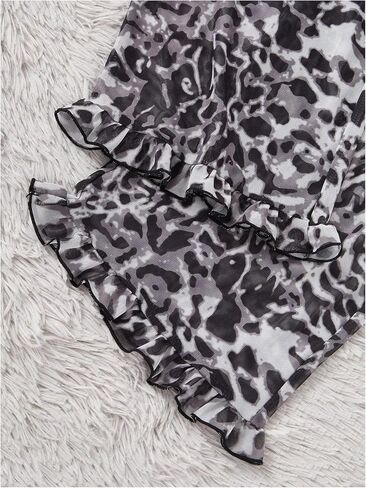 نساء 2 قطعة مثيرة الشبكة شباك pajama مجموعة الفهد طباعة الكشكش تقليم كامي أعلى والسراويل Sleepwear cheetah طباعة pjs in Kuwait