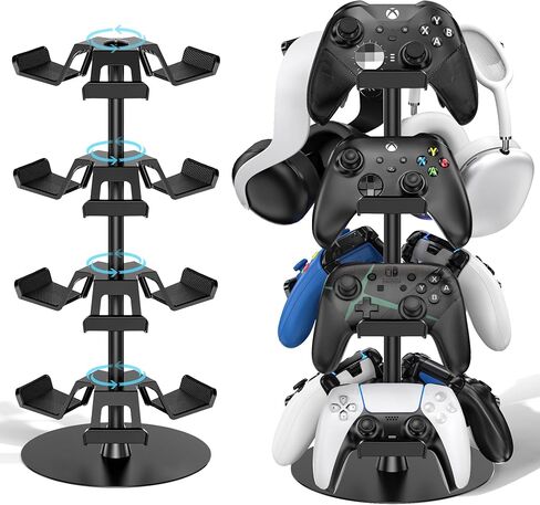 Headset Stand 4 Tiers for Desk, Rotatable Gaming Controller Stand for PS5/PS4/Xbox/Switch2/PS Portal/Phone, Universal PC Gamer Gift Accessory Controller/Headphone Holder for 12 Packs Controller in Kuwait