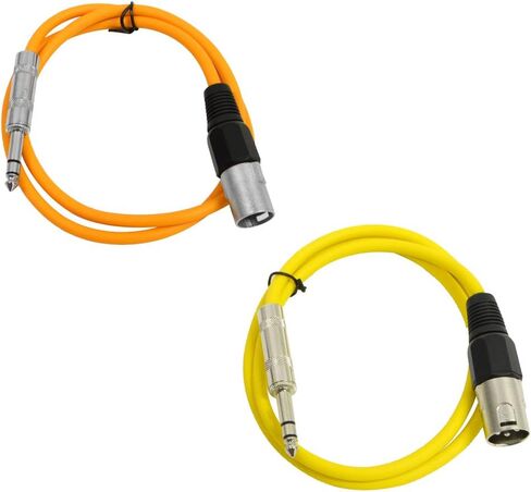 Seismic Audio - SATRXL-M2-2 Pack of 2 Foot 1/4 Inch TRS to XLR Male Patch Cables - Balanced - 2 Foot Patch Cord - Yellow and Yellow in Kuwait