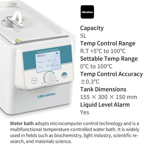 Water Bath,Thermostatic Water Baths,Liquid Level Alarm,Teflon-Coated Chamber,Excellent Temp Uniformity and high Precision,Capacity 5L,LWB-5 in Kuwait
