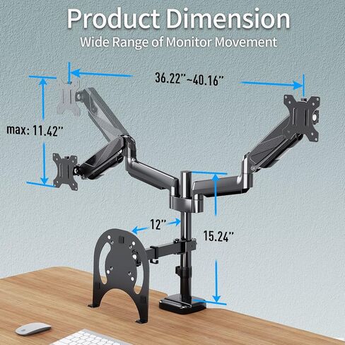 MOUNTUP Laptop Stand for Desk, 2-in-1 Monitor Mount with Laptop Tray Holds up to 19.8lbs, Adjustable Laptops Arm Mount for Max 17" Notebook & 32" Monitor, Laptops Desk Arm with Clamp/Grommet in Saudi Arabia