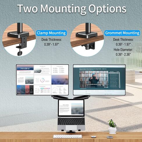 MOUNTUP Laptop Stand for Desk, 2-in-1 Monitor Mount with Laptop Tray Holds up to 19.8lbs, Adjustable Laptops Arm Mount for Max 17" Notebook & 32" Monitor, Laptops Desk Arm with Clamp/Grommet in Saudi Arabia