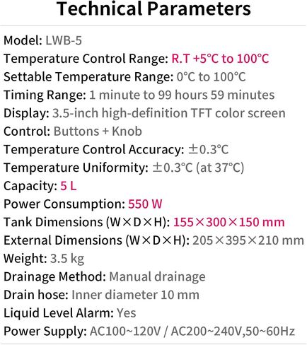 Water Bath,Thermostatic Water Baths,Liquid Level Alarm,Teflon-Coated Chamber,Excellent Temp Uniformity and high Precision,Capacity 5L,LWB-5 in Kuwait