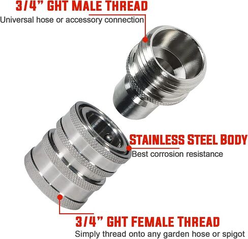 YAMATIC Stainless Steel Garden Hose Quick Connect Water Hose Fittings - 3/4" Thread - Durability and Leak Free Upgrade in Kuwait