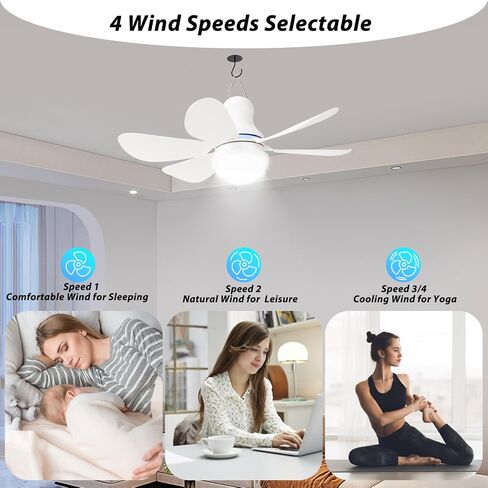 Portable USB Ceiling Fan with LED Light & Remote Control |4 Speeds,3 Light Modes,Timer |17in Mini Size, 6 Detachable Blades|DC 5V Hanging Fan for Tent, RV, Camping,Patio & Home-Easy Install in Saudi Arabia