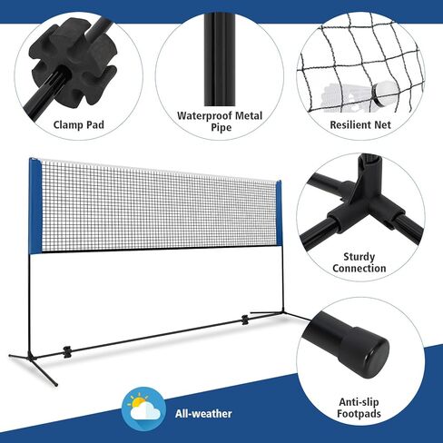 Goplus Portable Badminton Net Set, 10FT/ 14FT Volleyball Pickleball Net with 2.7FT-5FT Adjustable Height, 2 Shuttlecocks, Carrying Bag for Backyards, Beach, Driveway, Family Outdoor Game in Kuwait