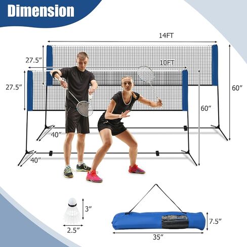 Goplus Portable Badminton Net Set, 10FT/ 14FT Volleyball Pickleball Net with 2.7FT-5FT Adjustable Height, 2 Shuttlecocks, Carrying Bag for Backyards, Beach, Driveway, Family Outdoor Game in Kuwait