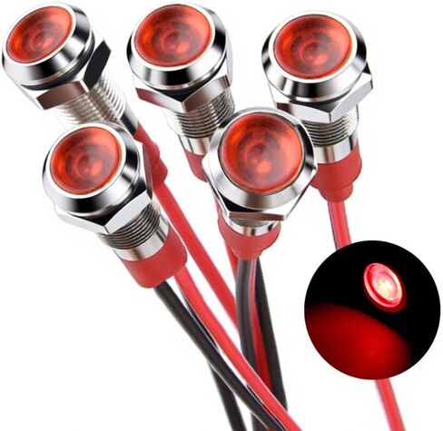 مؤشر معدني LED مقام 6 مم ضوء 12V-24V مؤشر مؤشر مضاد للماء مصباح الإشارة مسبقًا للرسوم الدائرية للسيطرة الصناعية للسيارة القارب 5 مساءً (أحمر in Kuwait