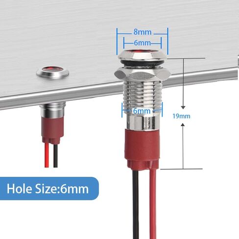 مؤشر معدني LED مقام 6 مم ضوء 12V-24V مؤشر مؤشر مضاد للماء مصباح الإشارة مسبقًا للرسوم الدائرية للسيطرة الصناعية للسيارة القارب 5 مساءً (أحمر in Kuwait