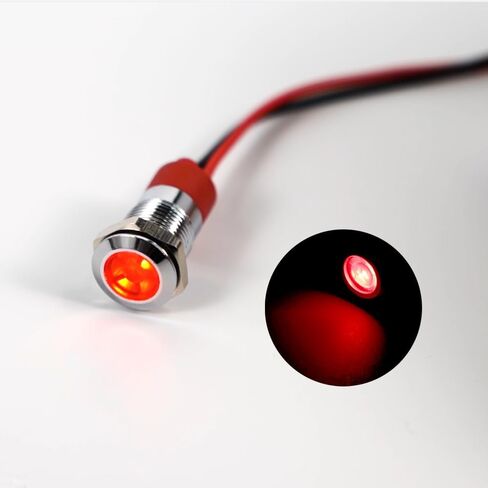 مؤشر معدني LED مقام 6 مم ضوء 12V-24V مؤشر مؤشر مضاد للماء مصباح الإشارة مسبقًا للرسوم الدائرية للسيطرة الصناعية للسيارة القارب 5 مساءً (أحمر in Kuwait