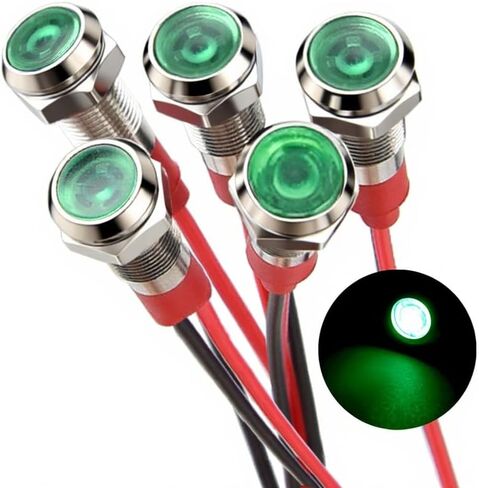 مؤشر معدني LED مقام 6 مم ضوء 12V-24V مؤشر مؤشر مضاد للماء مصباح الإشارة مسبقًا للرسوم الدائرية للسيطرة الصناعية للسيارة القارب 5 مساءً (أحمر in Kuwait