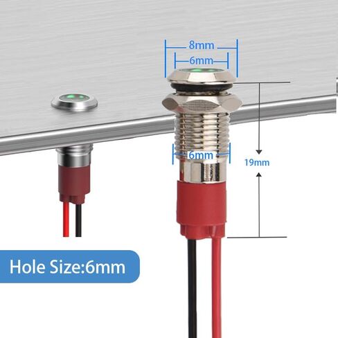 مؤشر معدني LED مقام 6 مم ضوء 12V-24V مؤشر مؤشر مضاد للماء مصباح الإشارة مسبقًا للرسوم الدائرية للسيطرة الصناعية للسيارة القارب 5 مساءً (أحمر in Kuwait