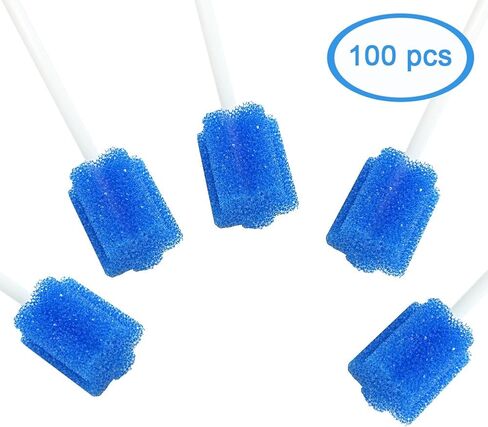 Disposable Oral Sponge Swabs Unflavored-Dental Sponge Swabsticks Unflavored for Mouth & Gum Cleaning 100 Counts (Blue Coarse) in Saudi Arabia
