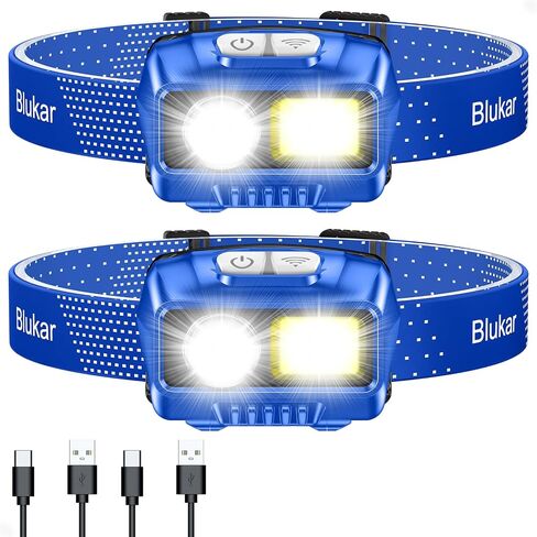 Headlamp Flashlight, 2-Pack 2000L Super Bright LED Rechargeable Headlight - Spotlight&Floodlight Combination,Sensor Control, 8 Modes,IPX5 Waterproof, 20+Hrs Runtime for Camping, Running, Hiking in Kuwait