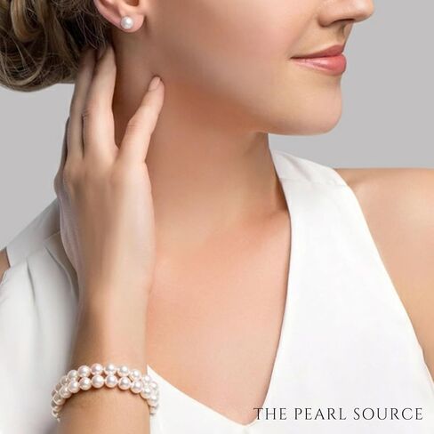 The Pearl Source Sterling Silver 6-7mm AAAA Quality Round White Double Freshwater Cultured Pearl Bracelet for Women in Saudi Arabia
