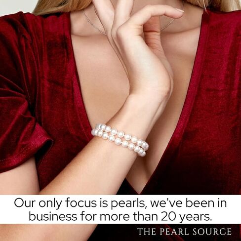 The Pearl Source Sterling Silver 6-7mm AAAA Quality Round White Double Freshwater Cultured Pearl Bracelet for Women in Saudi Arabia
