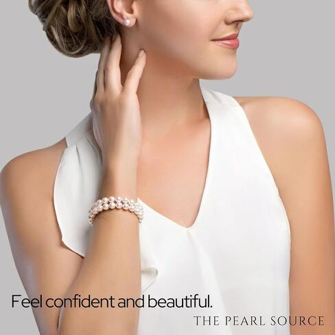 The Pearl Source Sterling Silver 6-7mm AAAA Quality Round White Double Freshwater Cultured Pearl Bracelet for Women in Saudi Arabia