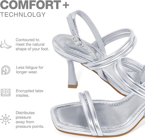 ZURIN Womens Strappy Sandals Stiletto Heels Square Open Toe Ankle Strap Dress Shoes 3 Inch Kitten Heeled Sandals for Wedding Bridal Evening Party Prom Summer in Kuwait