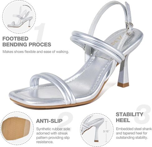 ZURIN Womens Strappy Sandals Stiletto Heels Square Open Toe Ankle Strap Dress Shoes 3 Inch Kitten Heeled Sandals for Wedding Bridal Evening Party Prom Summer in Kuwait