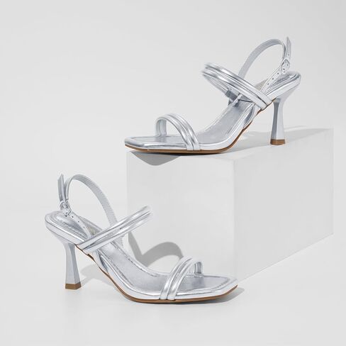 ZURIN Womens Strappy Sandals Stiletto Heels Square Open Toe Ankle Strap Dress Shoes 3 Inch Kitten Heeled Sandals for Wedding Bridal Evening Party Prom Summer in Kuwait