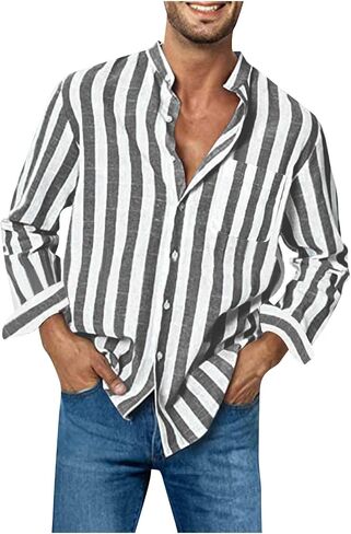 Men's Long Sleeve Button Down Shirts Casual Striped Lapel Neck Fall T Shirt Fashion 2025 Cotton Work Office Clothes in Saudi Arabia