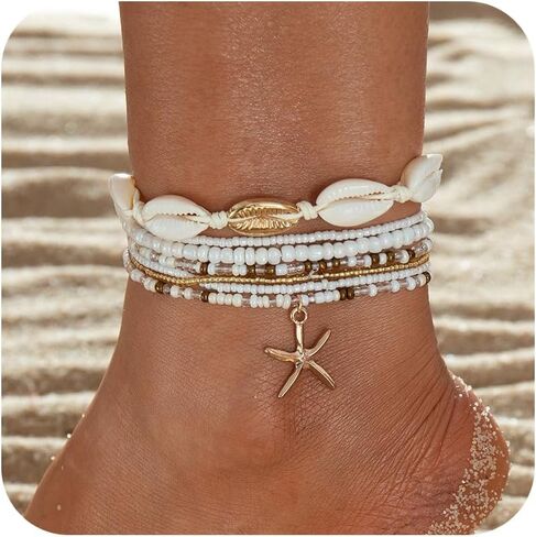 3 Pcs Shell Anklets Bracelets for Women Summer Sea Shell Starfish Ankle Bracelet Set Adjustable Handmade Boho Beaded Anklets Beach Surfer Foot Jewelry Accessories in Saudi Arabia